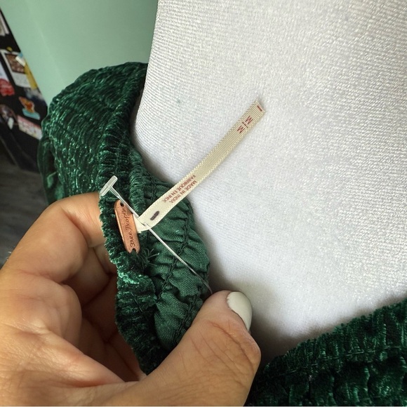 Free People Farrier A-Line Smocked Velvet Mini Dress Green Medium - Picture 7 of 7